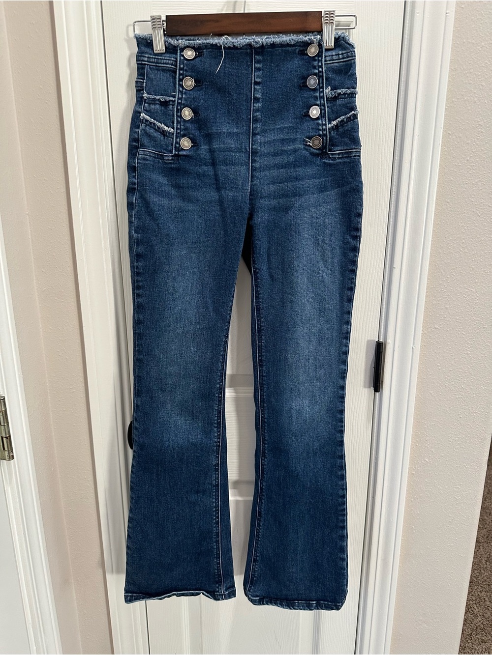 KanCan Dark Navy High-Waist Sailor Style Flare Jeans - Picture 1 of 9